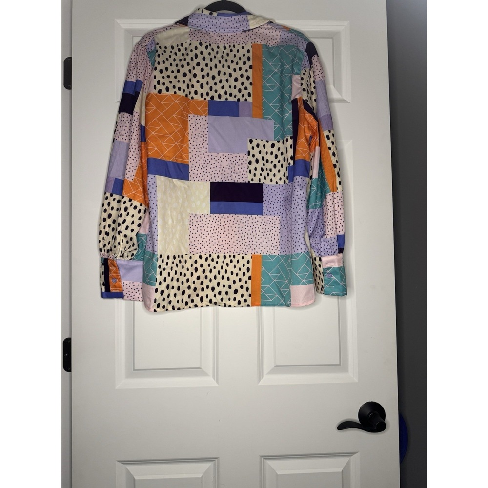 Mod Boutique Abstract Patchwork Button Up Blouse … - image 2